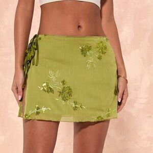 Green Floral Mini Skirt